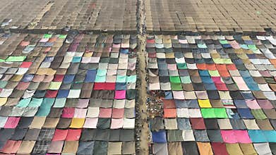 Aerial view of colorful tents of global Muslims congregation in Tongi, Dhaka, Bangladesh.