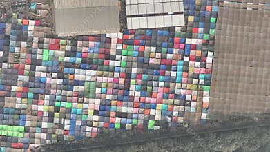 Aerial view of colorful tents of global Muslims congregation in Tongi, Dhaka, Bangladesh.