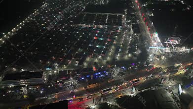 Aerial view of colorful tents of global Muslims congregation in Tongi, Dhaka, Bangladesh.