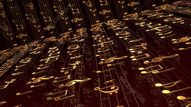 3D Golden Musical Staffs and Notes