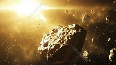 Exploring the vast beauty of the asteroid belt illuminated by distant sunlight in outer space