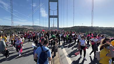 Athletes running in 45. Istanbul marathon which includes two continents in one race.