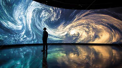 Immerse yourself in the swirling cosmos of creativity at an interactive exhibit in a vibrant city Generative AI