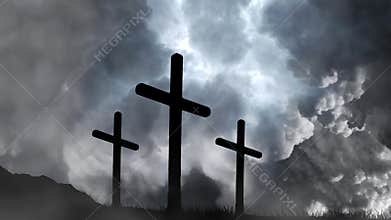 jesus cross silhouette on top of mountain