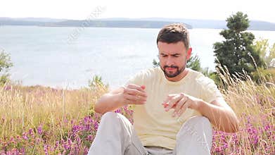 Man feeling some discomfort with his abdomen
