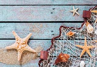 Marine still life on rustic wooden boards