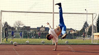 Young boy dancing breakdance