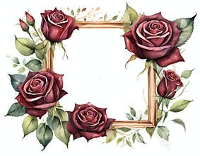 Elegant burgundy red and brown roses frame perfect for celebrations and heartfelt messages, creating a beautiful and