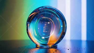 Prism Echo - 4K Kaleidoscopic Sphere on Chromatic Surface for Abstract Art & Tech Visuals