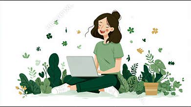 Woman working with laptop at the table. Freelance, work at home, online job, office, workplace, e-learning concept