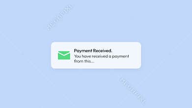 Digital Notification Displaying Payment Received Message with Green Envelope Icon on Light Blue