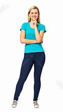 Happy Woman With Hand On Chin