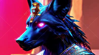 Ancient Egyptian mythical god Anubis in the form of a black jackal