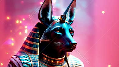 Ancient Egyptian mythical god Anubis in the form of a black jackal
