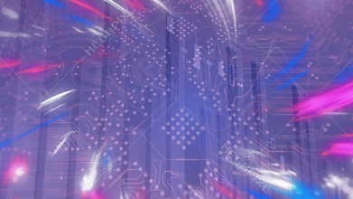 Light streaks emerging from edges around central circuit swirling fading representing energy flow