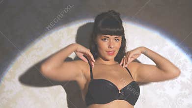 woman wearing lingerie and stockings
