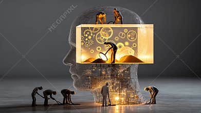 Exploring the depths of creativity in a surreal and intricate mindscape set in a modern workshop Generative AI