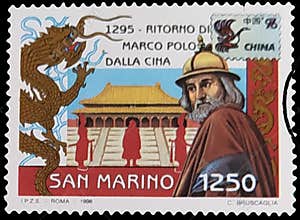 San Marino Stamp: \"1295 - Return of Marco Polo from China\"