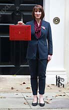 Rachel Reeves, UK chancellor of the exchequer outside 11 Downing Street.