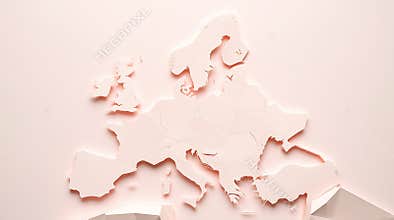 A pale pink papercut map of europe showing country borders, ideal for travel or geography themes