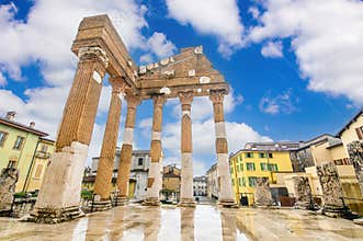 Ancient ruins of the Capitolium Roman Temple in Brescia, Italy