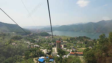 Aerial View of Pokhara City from a Cable Car â€' Scenic Nepal Landscape