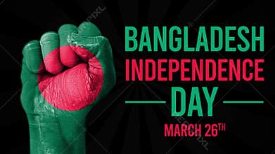 Bangladesh Independence Day wallpaper with painted fist and patriotic colors with typography