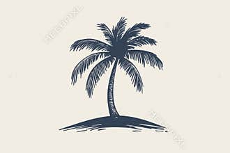 nature-inspired logo design, simple palm tree doodle icon on white background for logo or branding