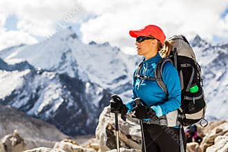 Woman hiking in Himalaya Mountains
