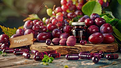 pygeum in capsules homeopathy. Selective focus.