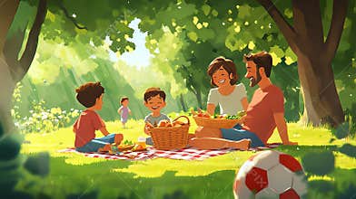 Happy Family Picnic Illustration