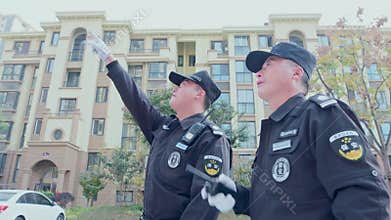 4K_ property security guards inspect the properties of the community
