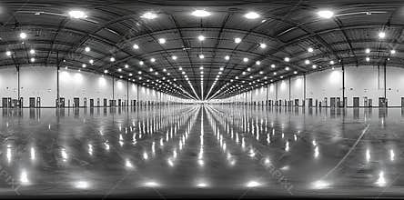 Full 360-degree spherical HDRI panorama of an empty exhibition space, perfect for setting up exhibitions and events. The