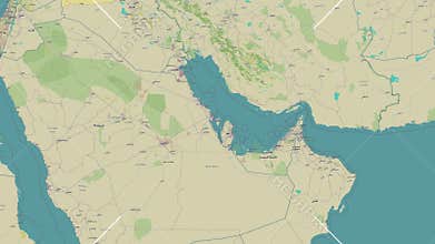 Bahrain Island in the Persian Gulf. OSM map. Slide