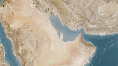 Bahrain Island in the Persian Gulf. Satellite map. Slide