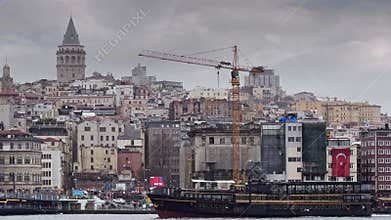 Historical Istanbul Cityscape Featuring Galata Tower and Urban Landscape by the Bosphorus