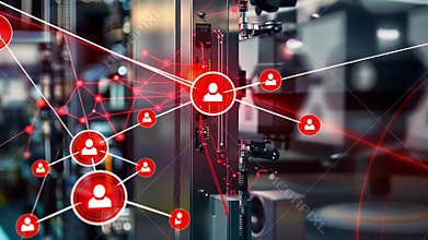 Industrial automation control panel with network connections visualized