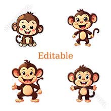 playful monkeys cartoon illustration. cute monkeys with expressive faces. colorful cartoon monkeys grid design.