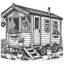 Camper Van engraving sketch raster illustration