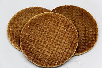 Three Caramel Wafers on White Background