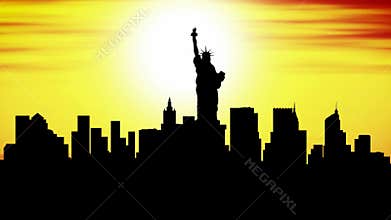 New york, skyline, timelapse sunset