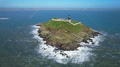 Aerial view of Ballycotton Lighthouse on Ballycotton Island, County Cork, Ireland