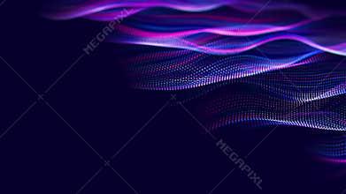 Futuristic technology wave motion with shallow DOF. Digital cyberspace concept. Abstract wave with moving particles. Big