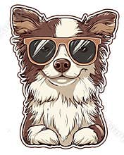 Dog wearing sunglases. T Shirt design sticker style. Isolated on white. Ai Generative