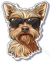 Dog wearing sunglases. T Shirt design sticker style. Isolated on white. Ai Generative