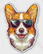 Dog wearing sunglases. T Shirt design sticker style. Isolated on white. Ai Generative