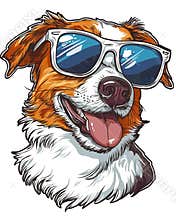 Dog wearing sunglases. T Shirt design sticker style. Isolated on white. Ai Generative