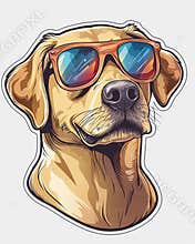 Dog wearing sunglases. T Shirt design sticker style. Isolated on white. Ai Generative