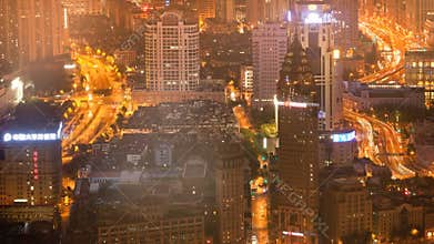 Time lapse of traffic in Shanghai, China at night