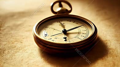 Antique Gold Pocket Watch on Aged Parchment